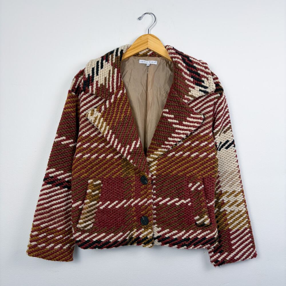 Tempo Paris Colorful Knit Cropped Pea Coat S/M